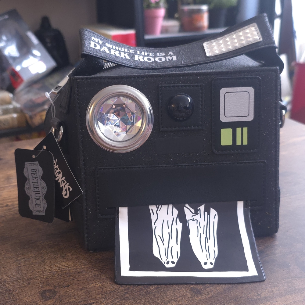 Spencer's Black Novelty Camera Mini Bag with Crystal Lens